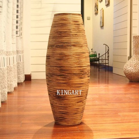 Grand Vase rétro en bambou, Vase de noël, Antique, décor de maison, Vintage, Vase floral artisanal, décoration de sol ► Photo 1/6