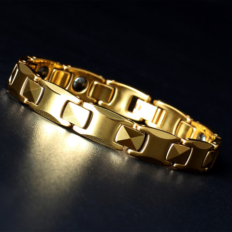 Heren – Bracelet de luxe en acier au tungstène doré pour hommes, bijoux, aimant d'amitié, tendance, 2022 ► Photo 1/5