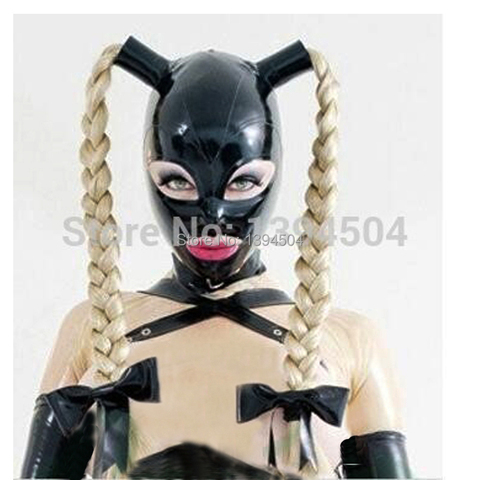 Masque en Latex pour femmes, nouvelle collection, sexy, tresses torsadées, capuchons de queue de cochon, uniforme de fétiche, cekc, couvre-chef zentai ► Photo 1/3