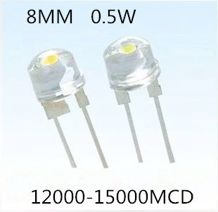 20 pièces 50 pièces 500 pièces/LED 8mm paille chapeau lampe perle sont lumière blanche 0.5 W 0.75 W grandes puces F8MM haute puissance chapeau diode électroluminescente ► Photo 1/2