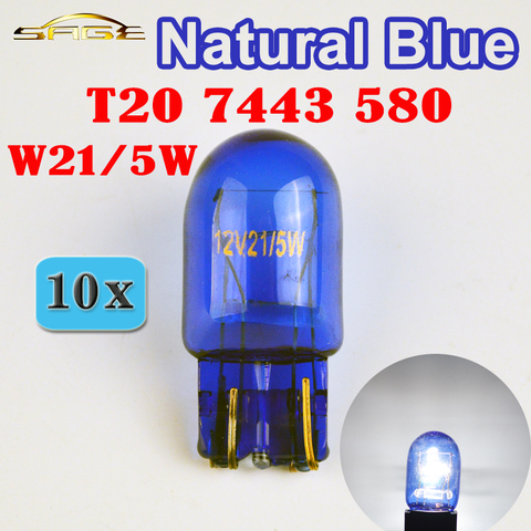 Flytop – ampoule de voiture Super blanche 580 7443 W21/5W T20 en verre bleu naturel 12V 21/5W W3x16q à Double Filament (10 pièces) ► Photo 1/1