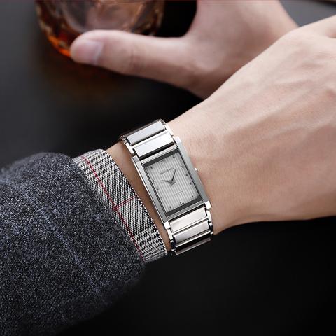 Bauhaus Style industriel mode Rectangle homme montre affaires saphir cristal ultra-mince résistance à l'eau carré montre hommes ► Photo 1/1