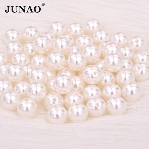 JUNAO-perles blanches de couture, rondes, appliques, pour Bracelet à vêtements, bricolage, fabrication de bijoux, 3 4 6 8 10 12 16 18 20 25mm ► Photo 1/6