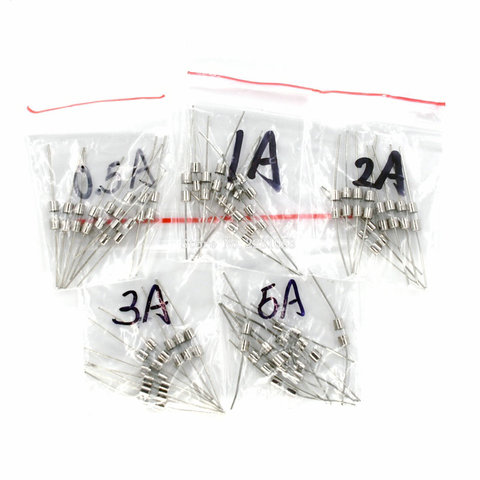 50 PCS/LOT 5 valeurs rapide rapide coup verre Tube fusibles avec broche assortiment Kit 3x10mm 0.5A 1A 2A 3A 5A/250 V ► Photo 1/5