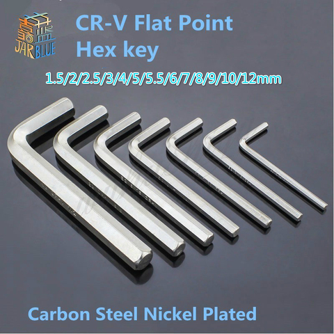 1 pièce/lot de 10 pièces 1/2/2 5/3/4/5/5. Clé métrique Allen en acier au carbone, Point plat CR-V, 5/6/7/8/9/10/12mm, en acier au carbone plaqué Nickel ► Photo 1/3