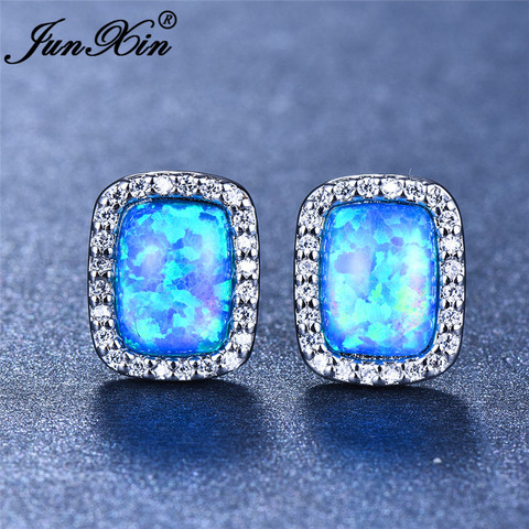 JUNXIN – boucles d'oreilles de mariage pour femmes, en Zircon, couleur argent, bleu, blanc, vert, opale de feu ► Photo 1/1