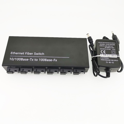 6F2E – commutateur Ethernet Fiber optique 10/100M, 6 ports, 25KM, 2 UTP RJ45, rapide, avec alimentation 5V 2a ► Photo 1/6