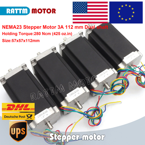 Moteur pas à pas Nema 23, double arbre 57x112mm, 2,8 n. cm, 425 Oz-in, 4 fils 3A pour les pièces d'imprimante 3D, machine à graver CNC, 23HS2430B ► Photo 1/5