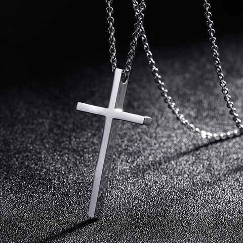 Titane acier croix pendentif collier pour hommes femmes minimaliste bijoux mâle femme prière colliers Chokers argent couleur cadeau ► Photo 1/6