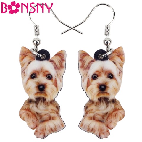 Bonsny-boucles d'oreilles chien Yorkshire Terrier, en acrylique, mignon, grands et longs, gouttes, bijoux animaux à la mode, vente en gros ► Photo 1/5