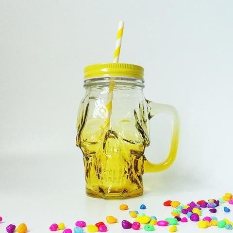 Bouteille en verre avec poignée, DESIGN tête de mort, 16OZ ► Photo 1/2