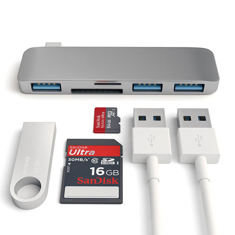 Adaptateur USB C compatible HDMI 3 adaptateur USB 3.1 avec lecteur de carte SD PD TF Port pour MacBook Pro/Air type-c ► Photo 1/6