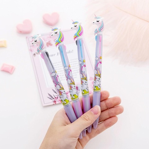 Lot de 2 stylos à bille épais, 3 couleurs, 6 couleurs, licorne, dessin animé, fournitures scolaires et de bureau, papeterie cadeau ► Photo 1/5