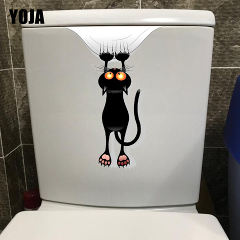 YOJA-autocollant mural de salle classique 17.7x24.4CM, autocollant de toilettes, chat gratté, drôle, T1-0090 ► Photo 1/6