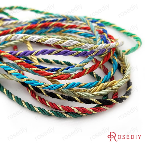 Cordon torsadé, 3mm, 4mm, 5mm, couleur unie + Polyester satiné doré, trois cordes à cordon torsadé, accessoires pour bricolage (F15514) ► Photo 1/6