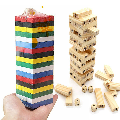 Jeu de construction en bois Montessori 54 pièces/ensemble, blocs de construction, jeu de société empileur de dominos arc-en-ciel, jouets éducatifs pour enfants ► Photo 1/6