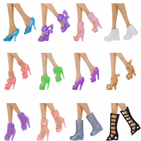 12 paires/lot chaussures de poupée Style mixte mignon coloré talons hauts chaussures mode bottes assorties pour Barbie poupée accessoires enfants jouet ► Photo 1/6