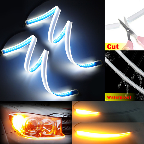 2 pièces 30cm 45cm 60cm LED DRL feu de jour séquentiel voiture Flexible LED clignotant frein feu de secours phares ► Photo 1/6