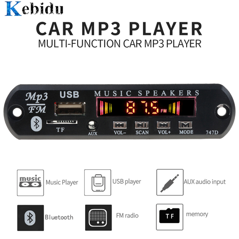 Kebidu Bluetooth lecteur MP3 carte décodeur 3.5mm Module AUX FM Radio TF USB récepteur voiture kit Audio pour IPhone 8 XS Huawei haut-parleur ► Photo 1/6