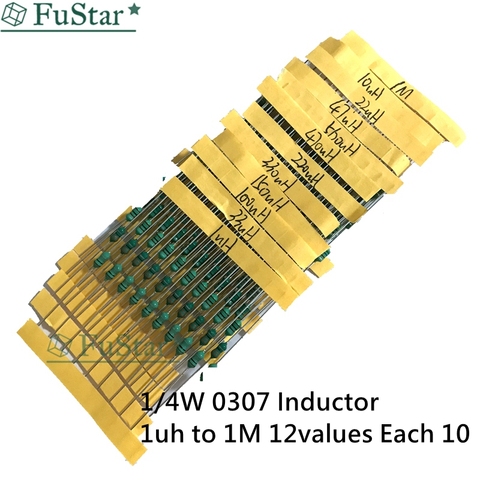 Ensemble de composants électroniques, inducteurs à anneau chromatique, 1/4W AL 0307 0.25W 1uH à 1M, 120 pièces ► Photo 1/5
