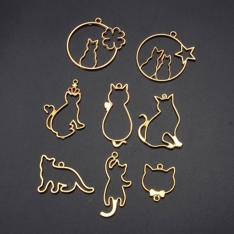 Cadre métallique pour pendentif chat mignon, 9 pièces, fabrication de bijoux, breloques en résine UV, cadre ► Photo 1/6