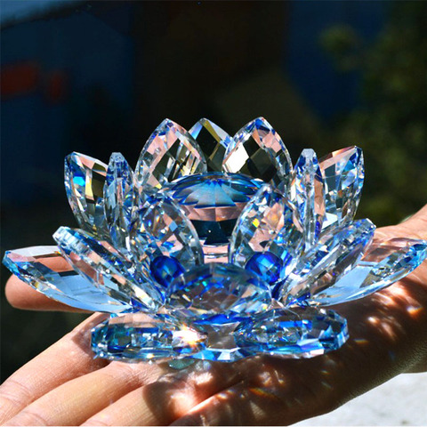 Fengshui-Figurines de Lotus cristal Quartz | 80mm, poids-papier en verre, décoration de fête de mariage à domicile, souvenirs cadeaux ► Photo 1/6