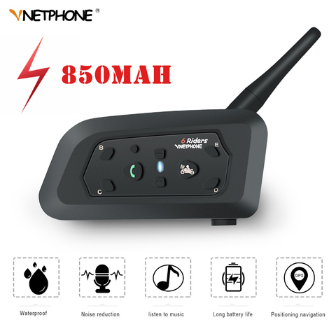 VNETPHONE V6 Interphone moto Bluetooth casque casque 1.2KM 850mAh IP65 6 coureurs MP3 GPS Interphone ► Photo 1/6