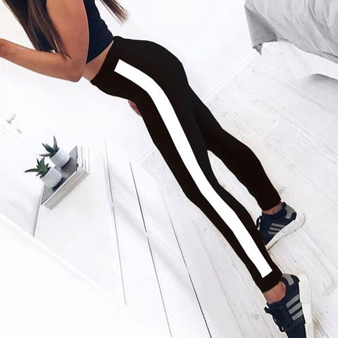 Streetwear Patchwork-legging de sport pour femmes, pantalon extensible à rayures, taille haute, Push-Up ► Photo 1/6