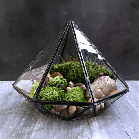 Terrarium en verre minimaliste à suspendre en forme de diamant, tyran Local en verre géométrique noir à souder boîtier de Terrarium pour plantes mousse ► Photo 1/3