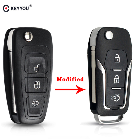 KEYYOU-coque de clé télécommande à 3 boutons, pliable, pliable, pour voiture Ford Focus 3 Fiesta mondeo c max, etui clés Fob ► Photo 1/6