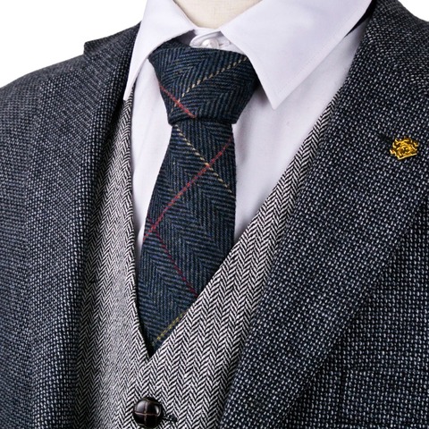 Cravates homme | En laine, bleu marine, marron, gris, gris, Beige, Tweed, à carreaux, 2.76 pouces, décontracté, livraison gratuite ► Photo 1/6