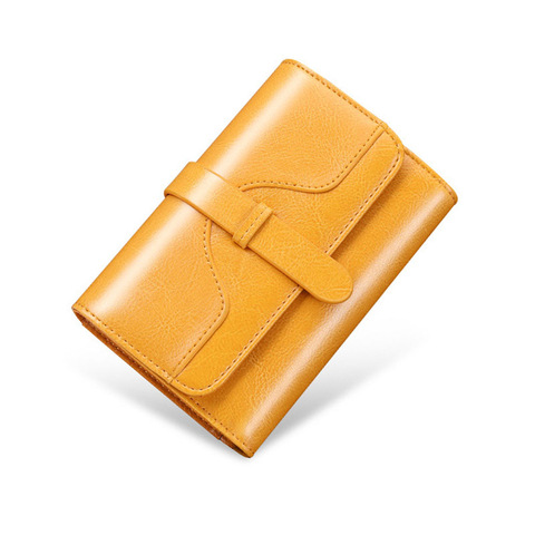 Portefeuille court en cuir véritable pour femmes, petit porte-cartes rouge 2022, porte-monnaie jaune ► Photo 1/6