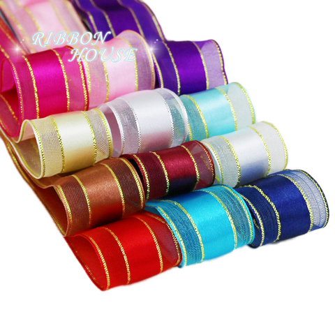 Ruban en satin doré de 25mm (10/50yards), ruban pour emballage cadeau de haute qualité, pour mariage ► Photo 1/6