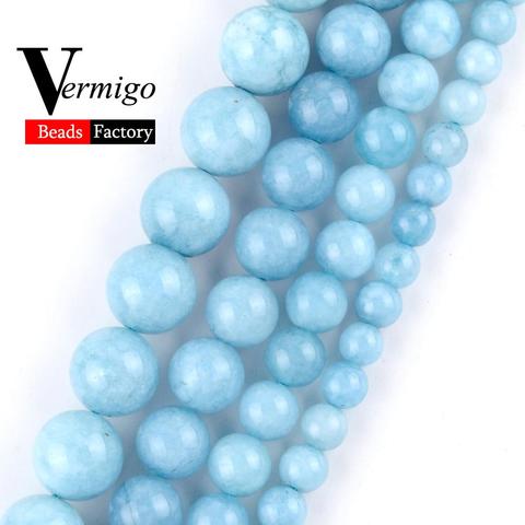 Perles de pierre naturelle en gros aigue-marine entretoise ronde perles en vrac Bracelet à bricoler soi-même pour la fabrication de bijoux 4-12mm Pick Size 15 pouces ► Photo 1/4