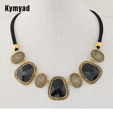 Kymyad-Collier pour femmes, bijoux rétro, corde noire, ras du cou, en pierre, résine, Collier Maxi, pendentifs ► Photo 1/6