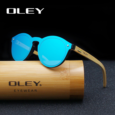 OLEY – lunettes de soleil avec Film de couleur en bambou pour femmes, classiques, rondes et plates, à la mode, rétro, Z0479 ► Photo 1/6