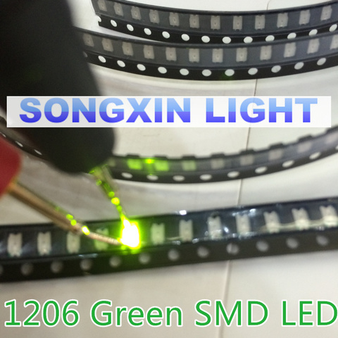 Diodes électroluminescentes, SMD 100 vert 1206 Led 1206 vert super lumineux LED 560-575nm 70-200mcd 1206x3.2mm, 1.6 pièces ► Photo 1/2