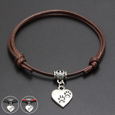 Bracelet Double patte de chien pendentif fil rouge, Bracelet porte-bonheur, café noir, corde fait à la main, bijoux pour femmes et hommes, nouvelle collection 2022 ► Photo 1/6