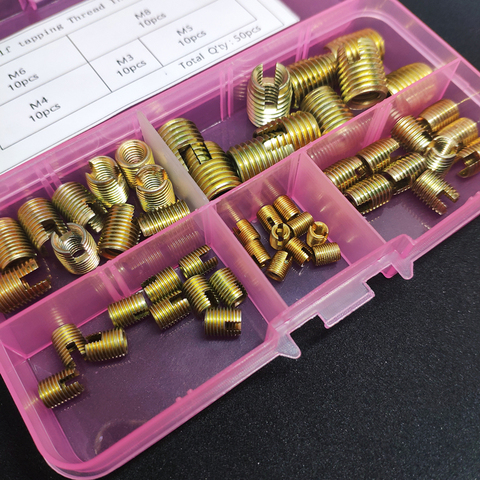Kit d'insertions de filetage autotaraudeuses en acier Corbon, 50 pièces/ensemble M3 M4 M5 M6 M8, outils de réparation de filetage ► Photo 1/2