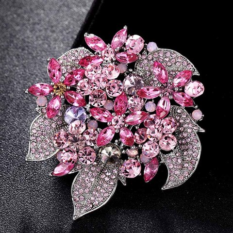 Mode mariée fleur Broches Bijoux parfait rose vert strass cristal Hijab Broches marque femmes fête Broches Bijoux ► Photo 1/2