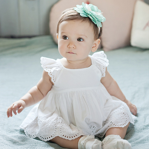 Robe en dentelle brodée pour nourrissons filles, barboteuse pour nouveau-né fille, combinaison en coton pur, vêtements d'été pour enfants de 0 à 24 mois ► Photo 1/6