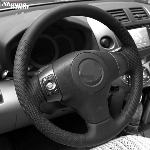 Couverture de volant en cuir artificiel noir cousu main de blé brillant pour Toyota Yaris Vios RAV4 2006-2009 ► Photo 1/4