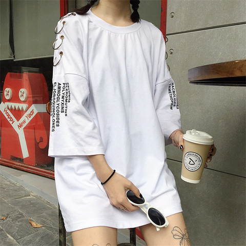 Femmes printemps été coréen Chic rétro mode anneau impression T-Shirts en vrac étudiants femme Harajuku vêtements t-shirt pour les femmes ► Photo 1/5