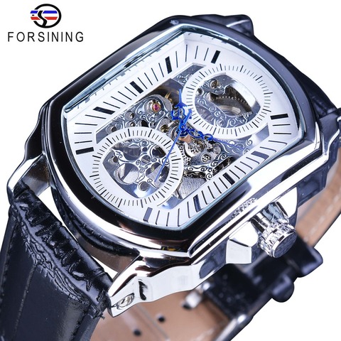 Forsining – montre-bracelet squelette automatique, rétro classique, cadran blanc, aiguilles bleues, Transparent, montres mécaniques pour hommes, Top marque de luxe ► Photo 1/6