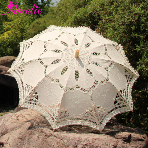 Victorienne broderie fleur Battenburg dentelle Parasol avec dentelle décoration fête nuptiale douche Photo accessoire mariée parapluie cadeaux ► Photo 1/5