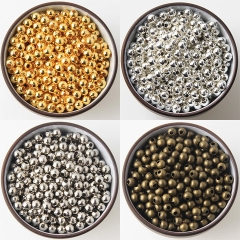 Perles en métal couleur or/Bronze/argent, perles d'espacement lisses pour la fabrication de bijoux, 2/2.5/3/4/5/6/8/10mm, bricolage ► Photo 1/5