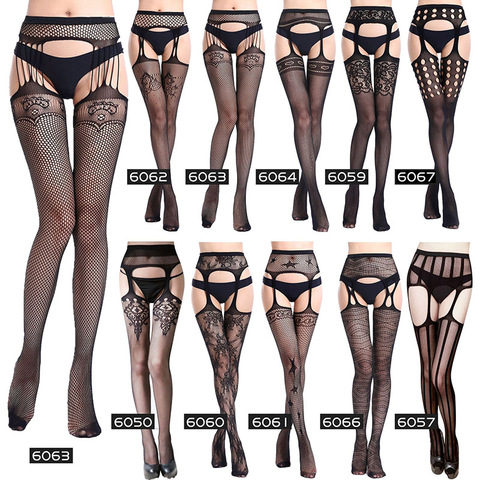 Femmes Sexy Lingerie Bande Élastique Bas Transparent Noir Bas Résille Cuisse Sheer Collants Broderie Collants W50-62 ► Photo 1/6