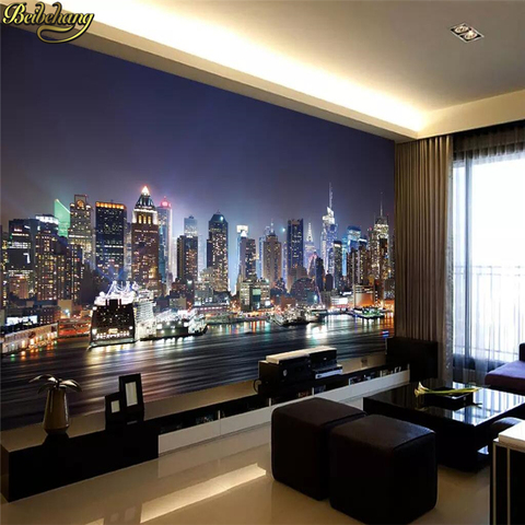 Beibehang – papier peint mural 3d, grand format, paysage nocturne, canapé-lit, TV, ville de New York ► Photo 1/3