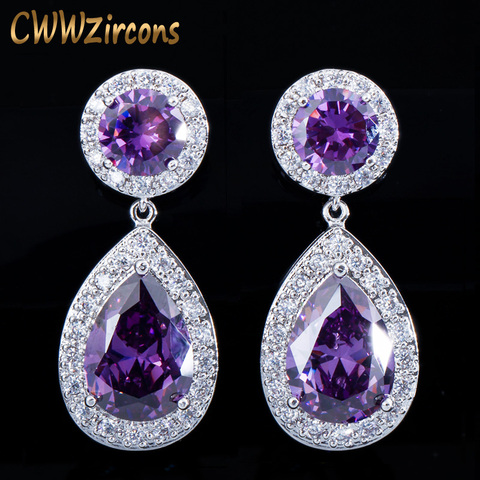 CWWZircons – boucles d'oreilles longues violettes AAA + en cristal de zircone cubique pour femme, bijoux pour fête de mariage, belle et de bonne qualité, CZ016 ► Photo 1/6