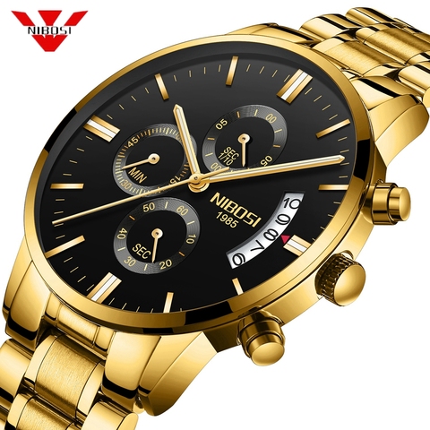 NIBOSI hommes montre chronographe Sport hommes montres haut de gamme de luxe étanche plein acier Quartz or horloge hommes Relogio Masculino ► Photo 1/6